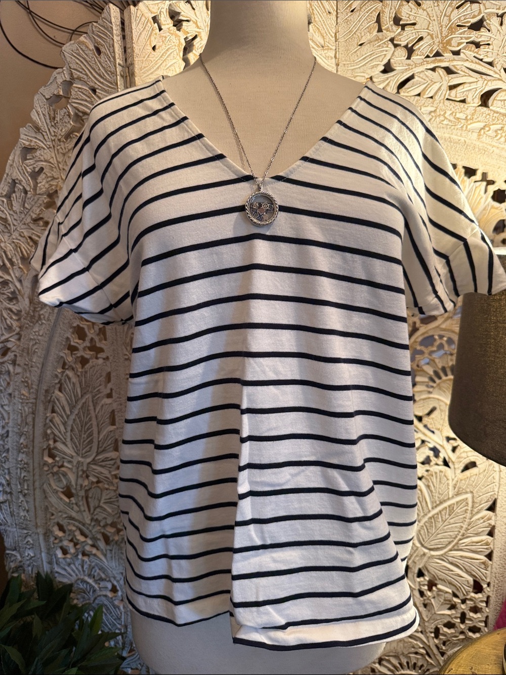 J.Crew Striped V-Neck Tee in White and Navy